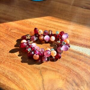 Beautiful Beaded Pink Cranberry Peach Multi Color Bracelet Elastic Band
